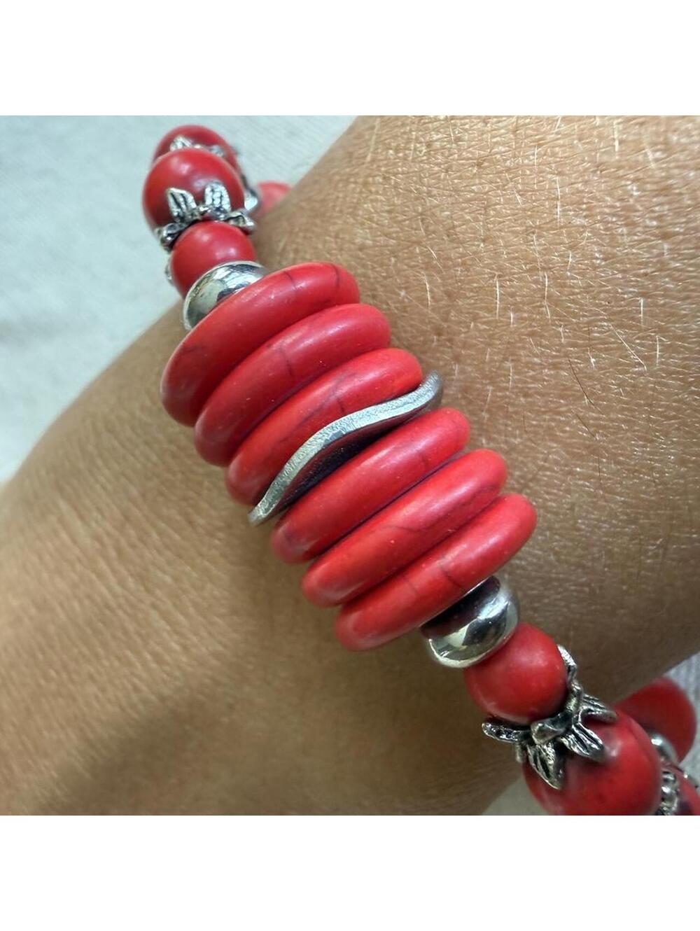 Vintage Red Beaded Stretch Bracelet